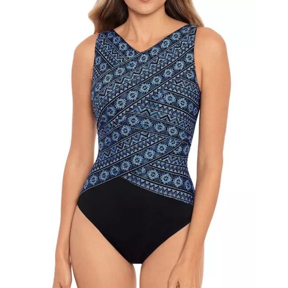Miraclesuit Paillette Brio Printed One Piece Swimsuit Size US 10 NEW - Picture 1 of 8